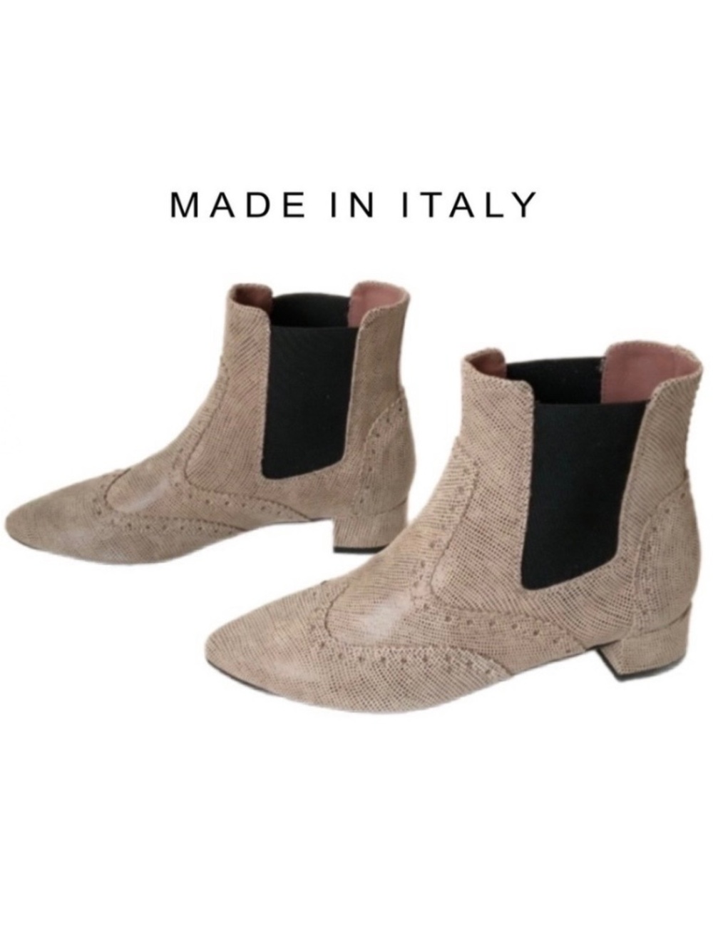 Made in ITALY Summit Adella Beige Animal Print Leather Chelsea Ankle Boots 36
